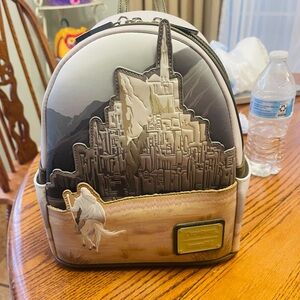 NWT LE Loungefly Lord of the Rings Gray and Cream Backpack with Fantasy Scene